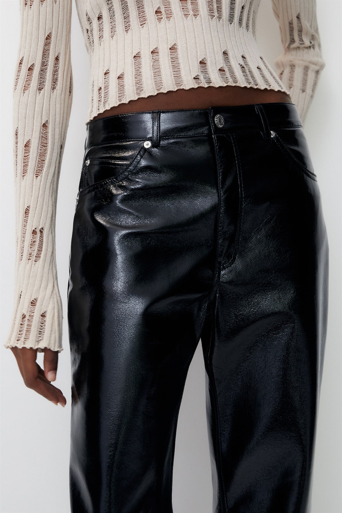 Pull&Bear faux-leather leggings in burgundy