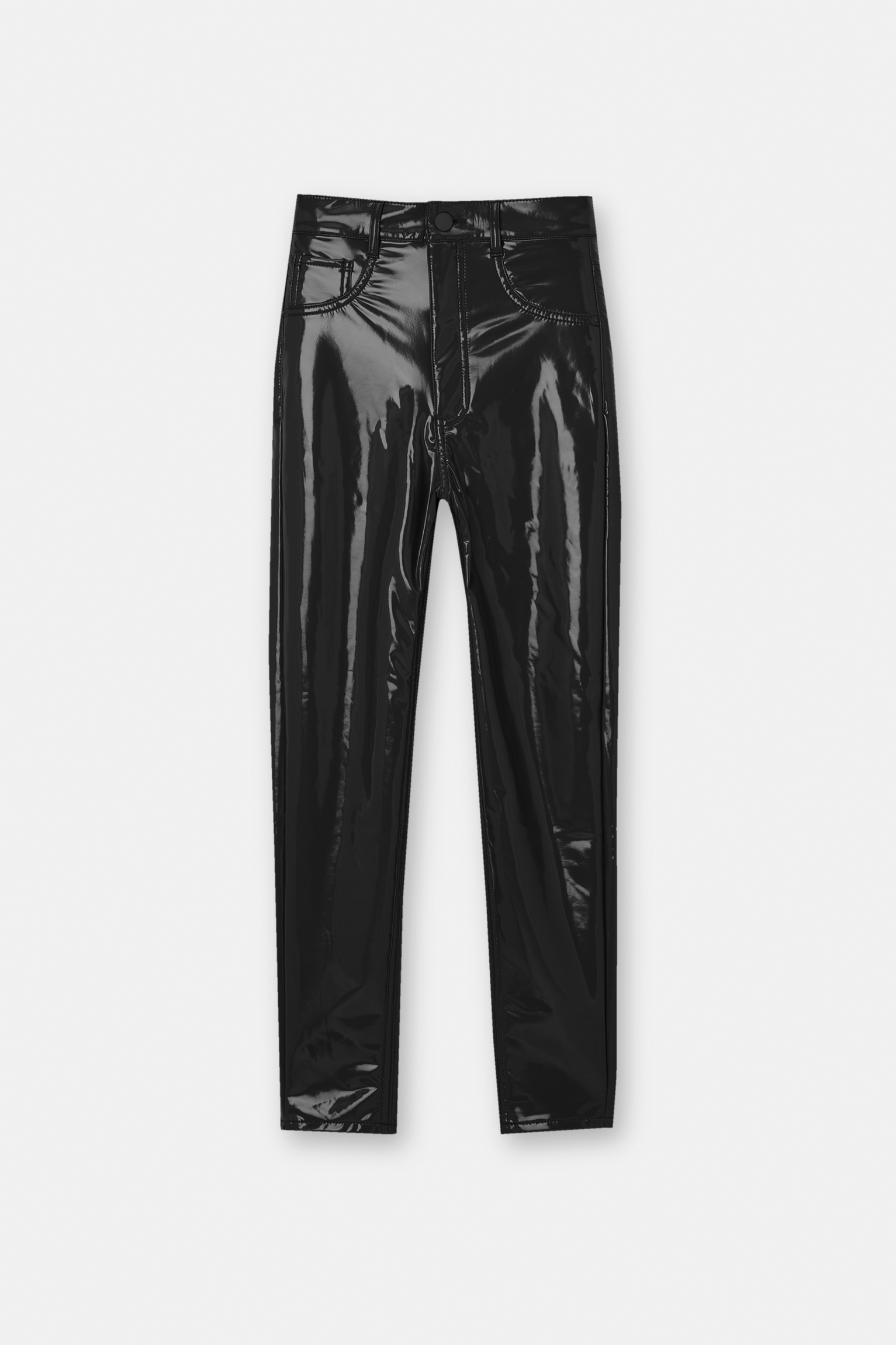 Tall Black Vinyl Pocket Detail Skinny Pants | PrettyLittleThing