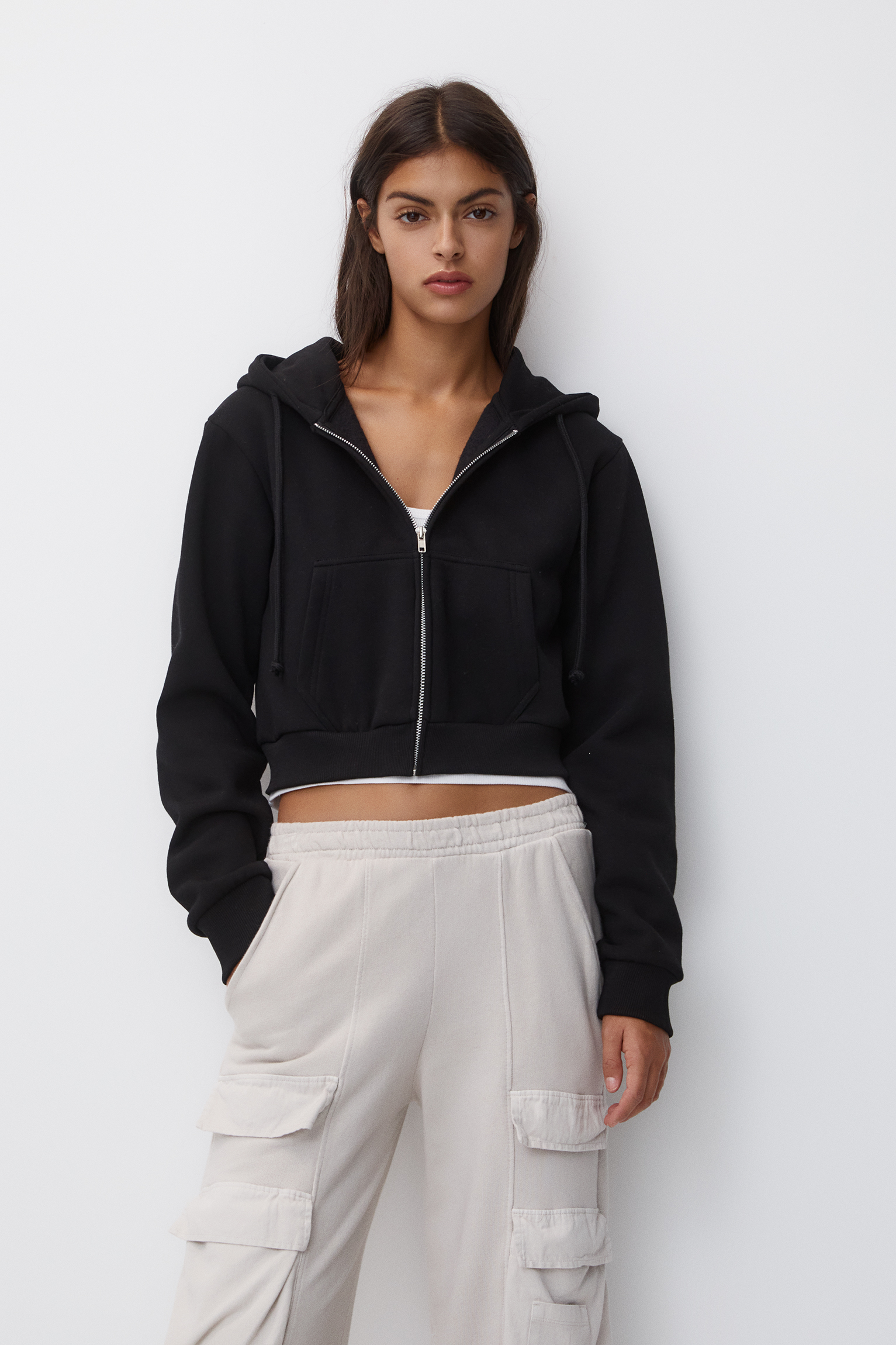 black crop zip up