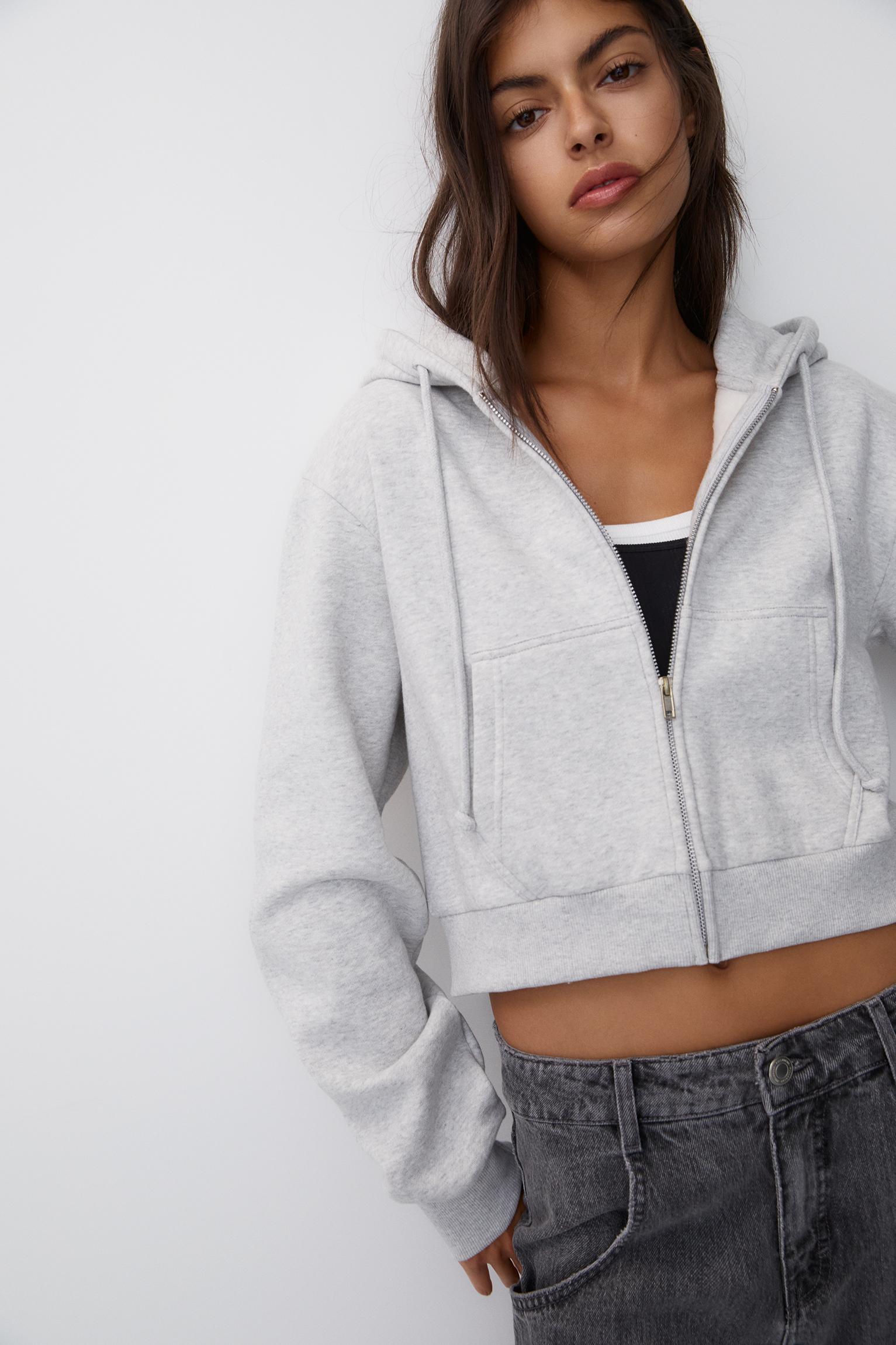 Cropped zip-up hoodie - PULLu0026BEAR