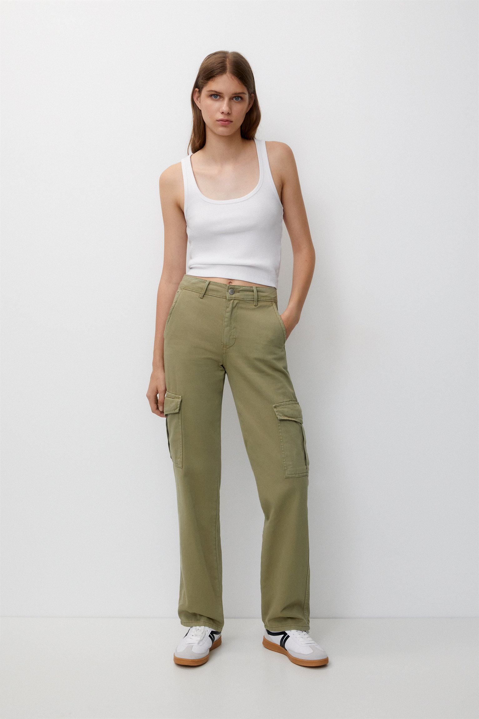 Only high waisted cargo pants with straight leg in tan | ASOS
