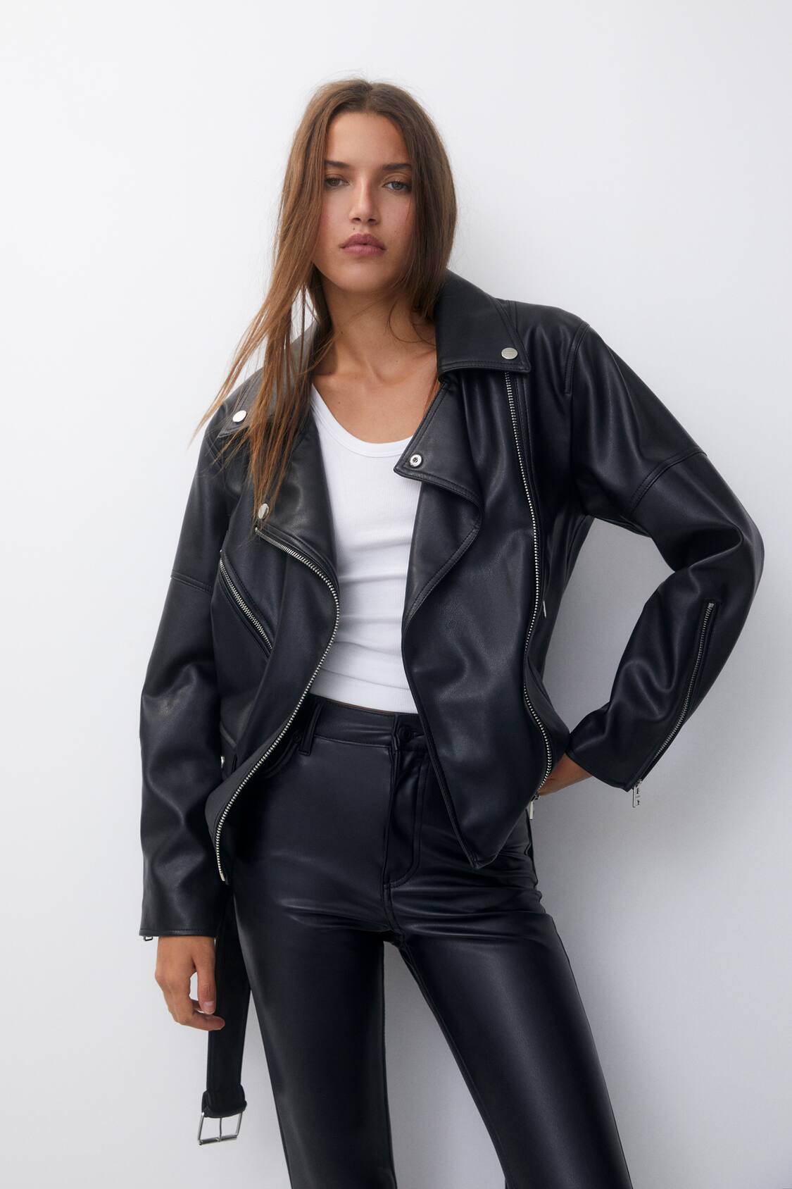 Fitness Sodavand dvs. Oversize faux leather biker jacket - pull&bear