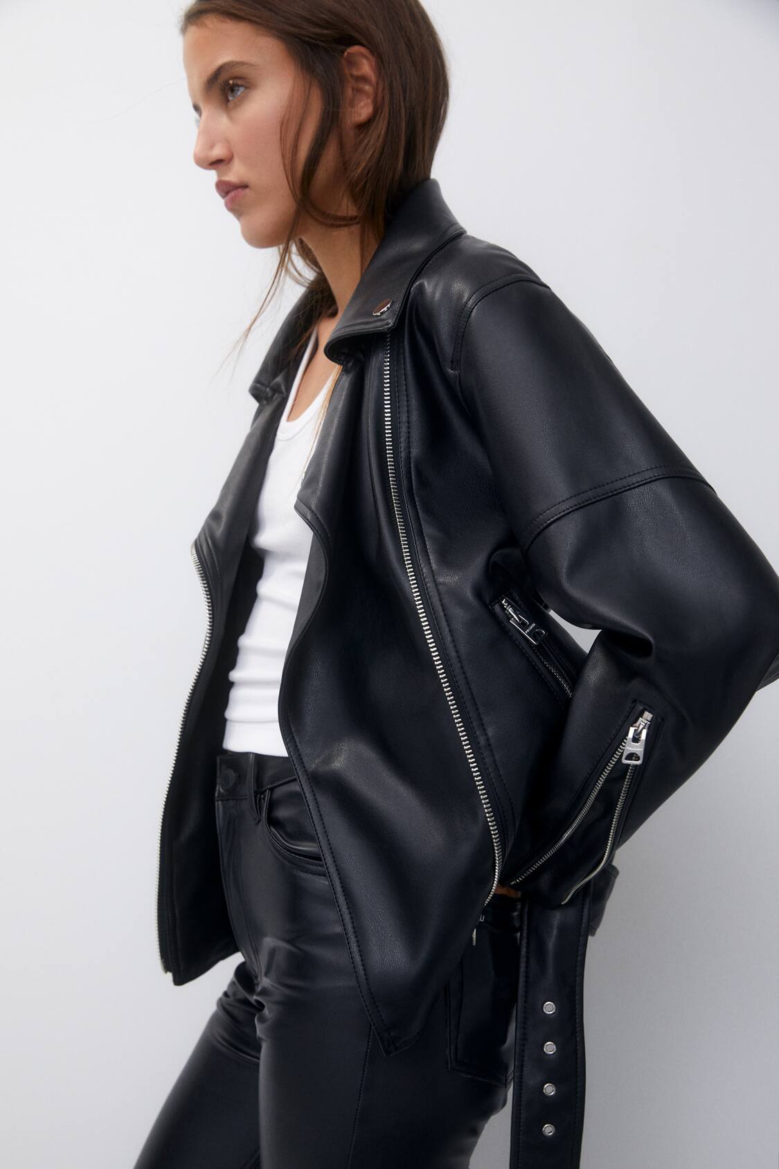 ASOS Design Faux Leather Biker Jacket Beige
