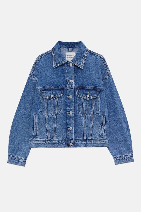 Pull&Bear Denim Jacket With Jersey Hoodie In Navy