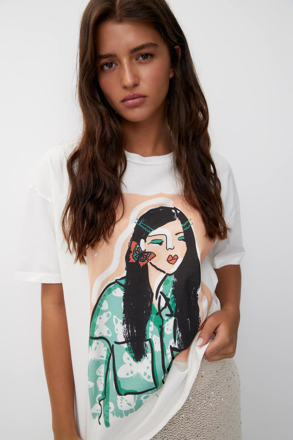 Pull&Bear Women's' White Tom Wesselman Graphic T-Shirt