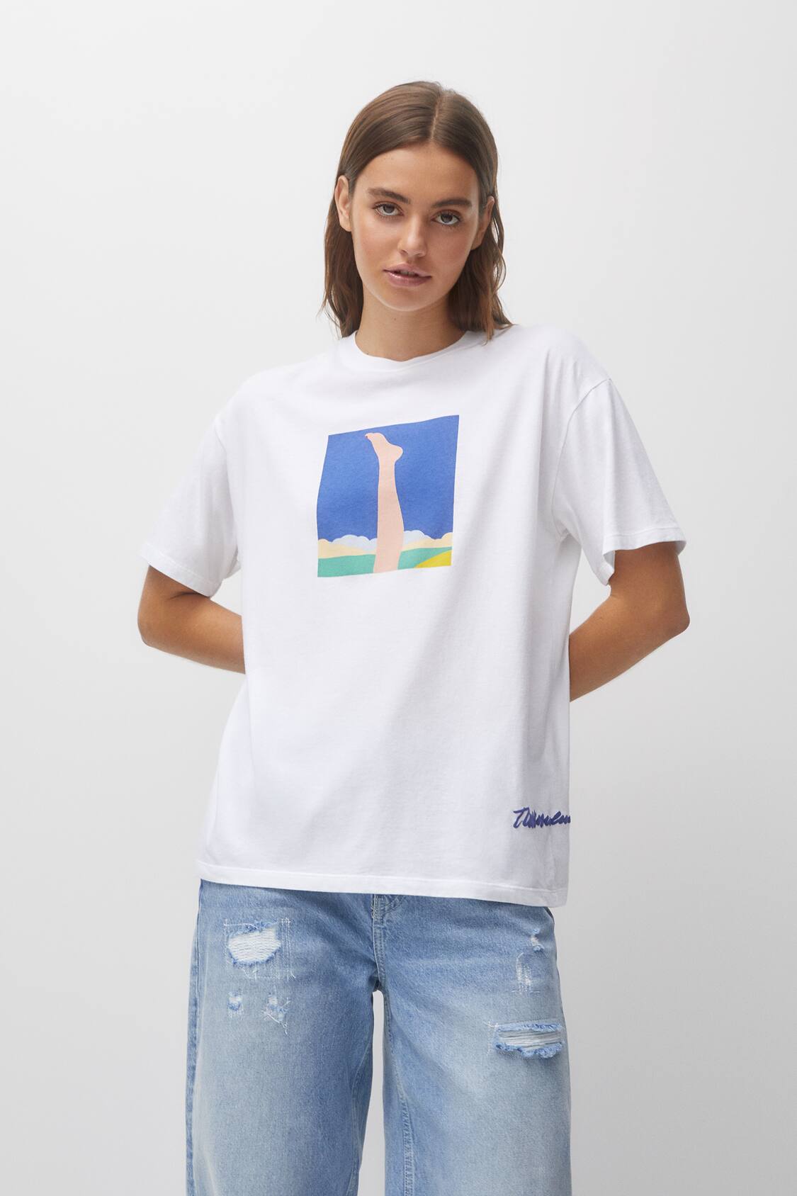 Pull&Bear Women's' White Tom Wesselman Graphic T-Shirt