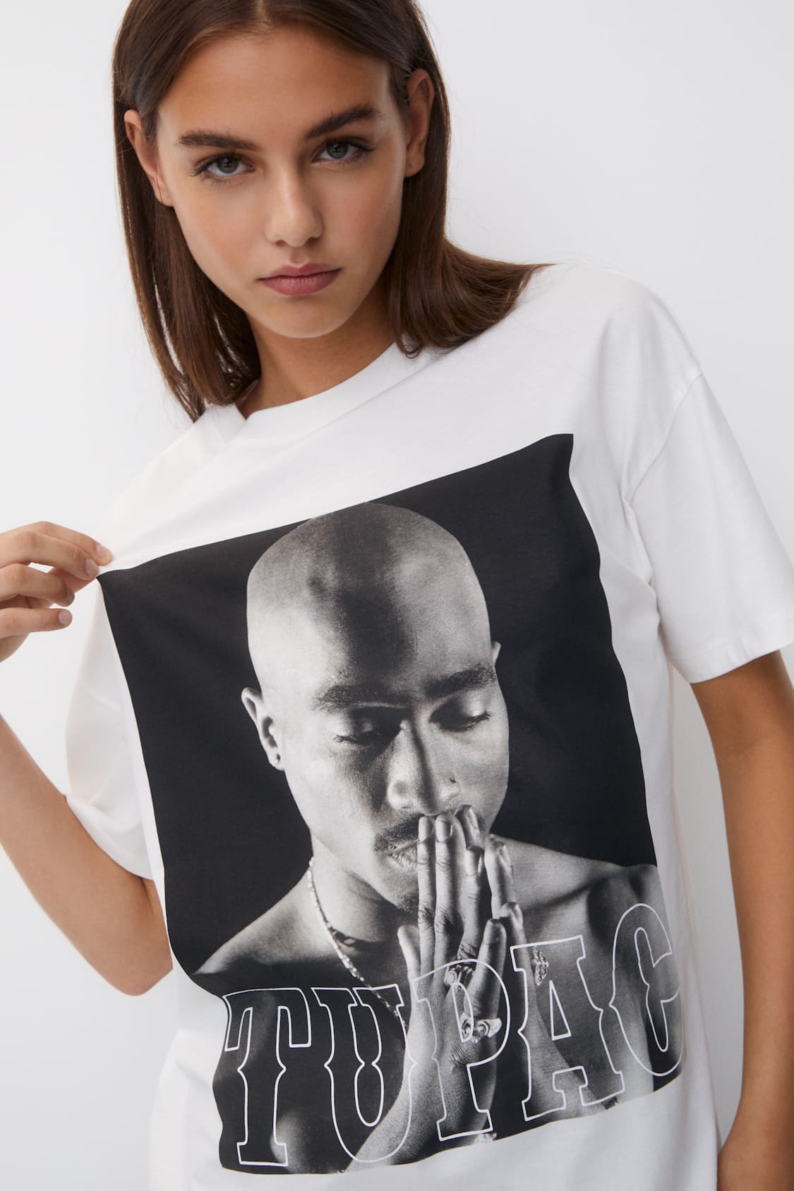 Pull&Bear Tupac T-shirt in white
