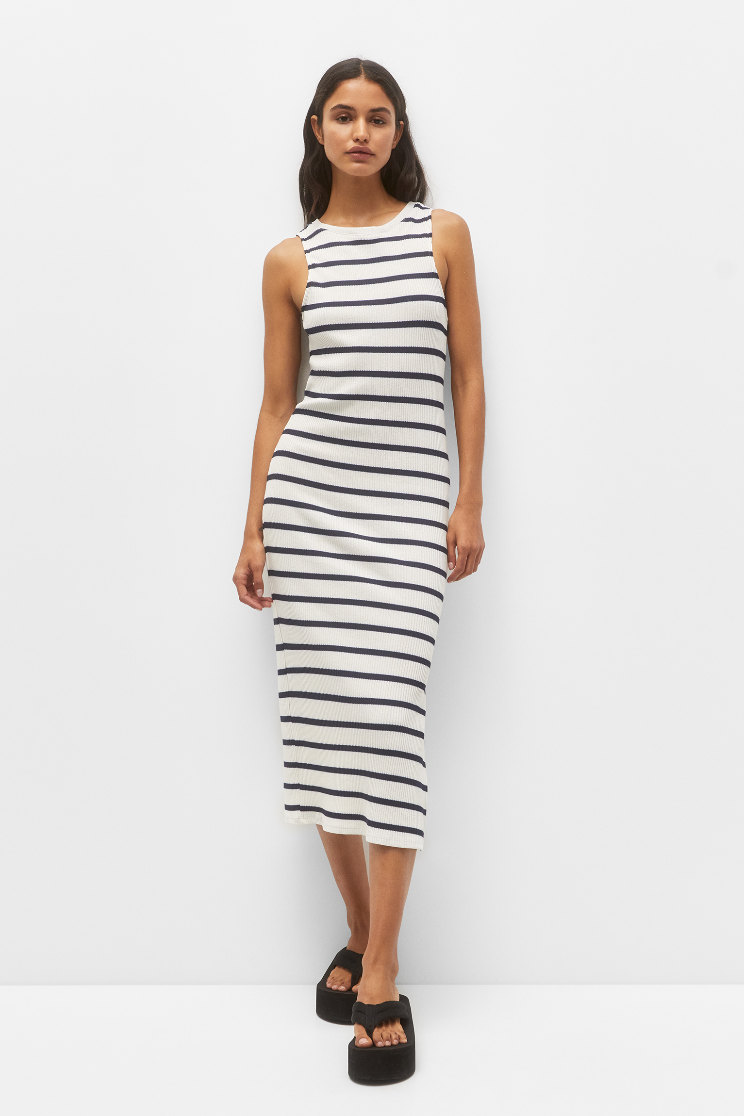 Sleeveless Striped Midi Dress - Lilac/Light Blue - Just $3