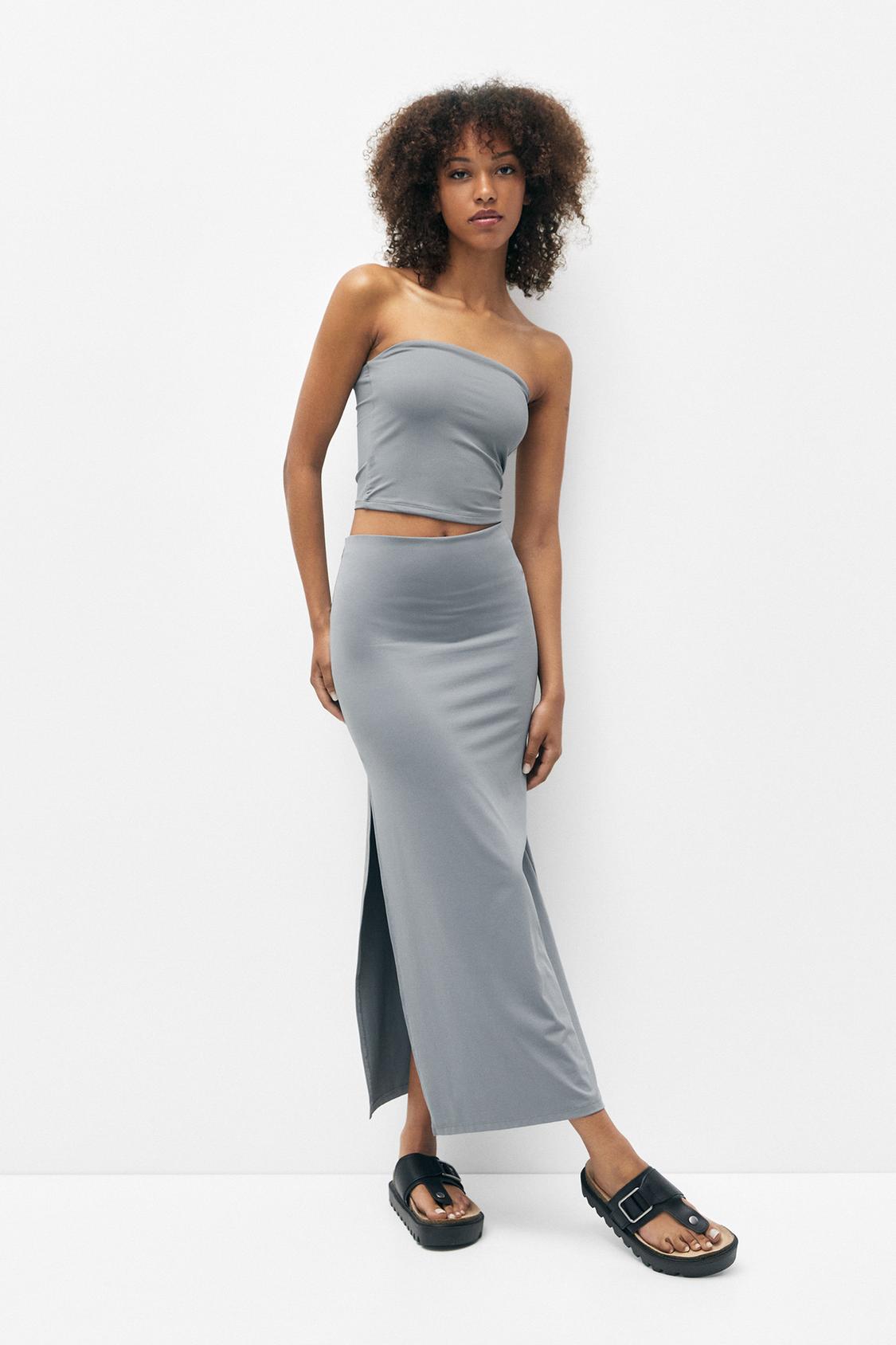 Grey ribbed maxi skirt Clearance