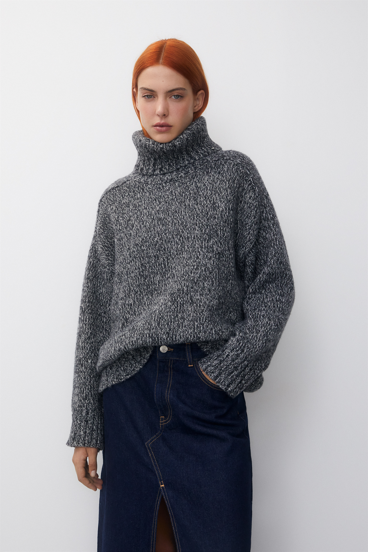 High neck twisted knit sweater - pull&bear