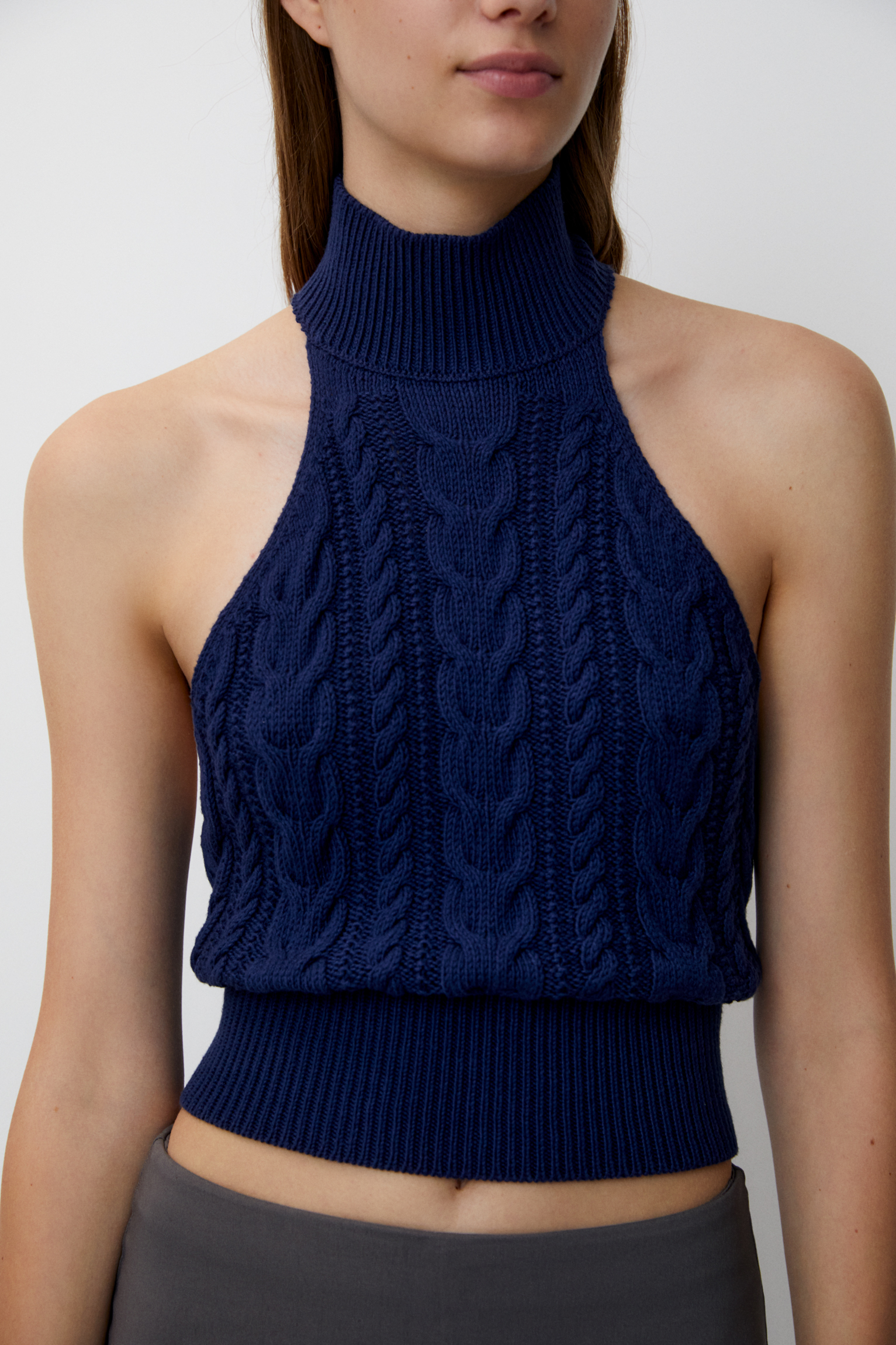 Cable-knit halter neck top