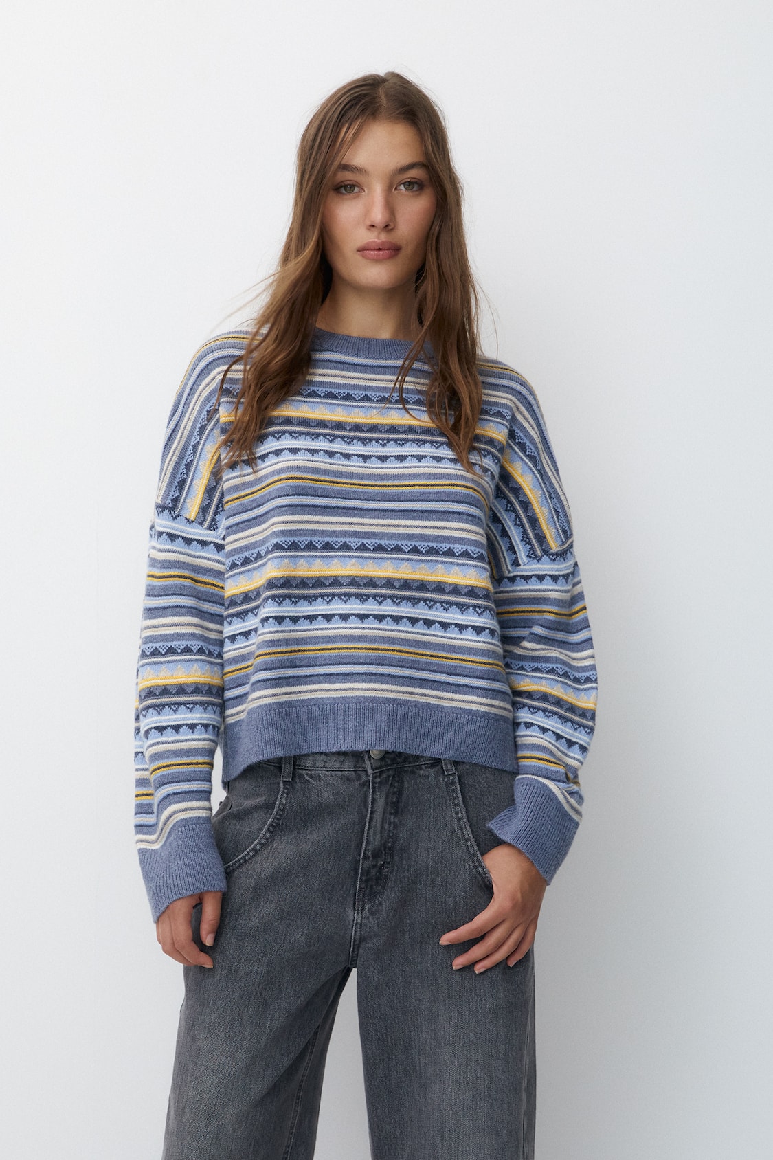 Ladies - Blue Jacquard-knit Sweater - Size: S - H&M