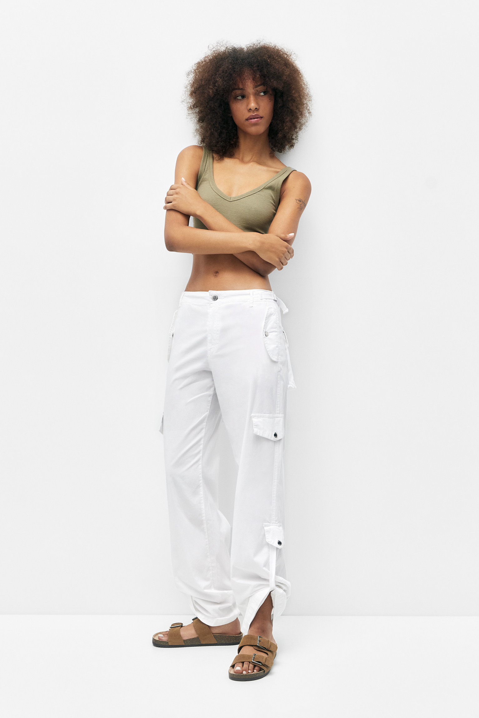 Topshop high waisted cargo trouser with utility pockets in white  ASOS