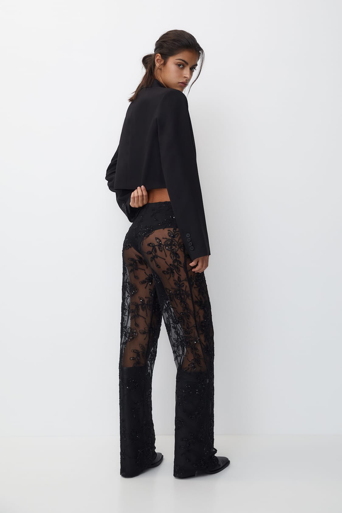 Flowing sequinned lace-trimmed trousers - PULL&BEAR