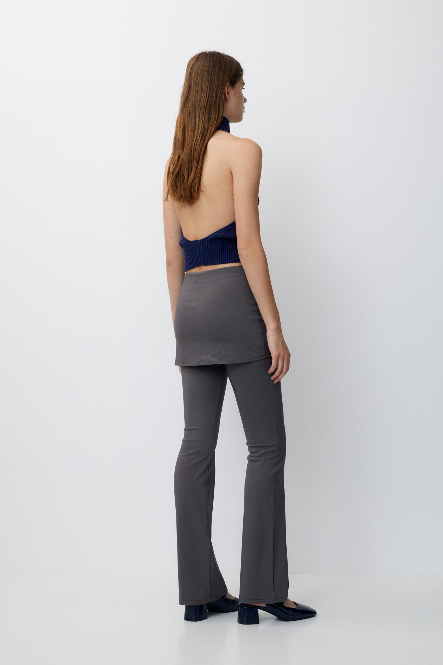 Pull&Bear skirt detail flare pants in charcoal grey