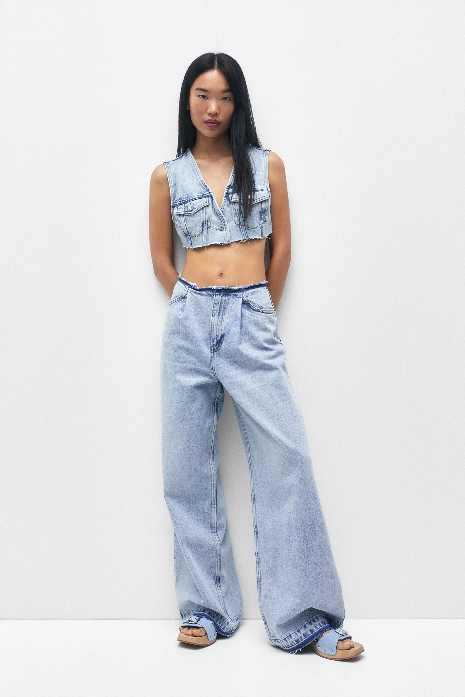 Wide leg jeans without waistband - pull&bear