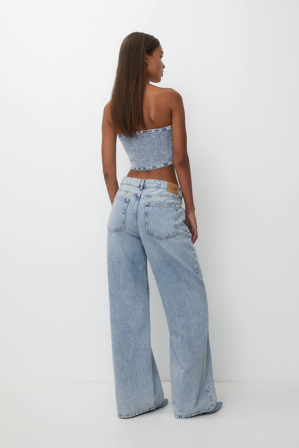 Petite Light Blue Wash Cargo Pocket Baggy Wide Leg Jeans