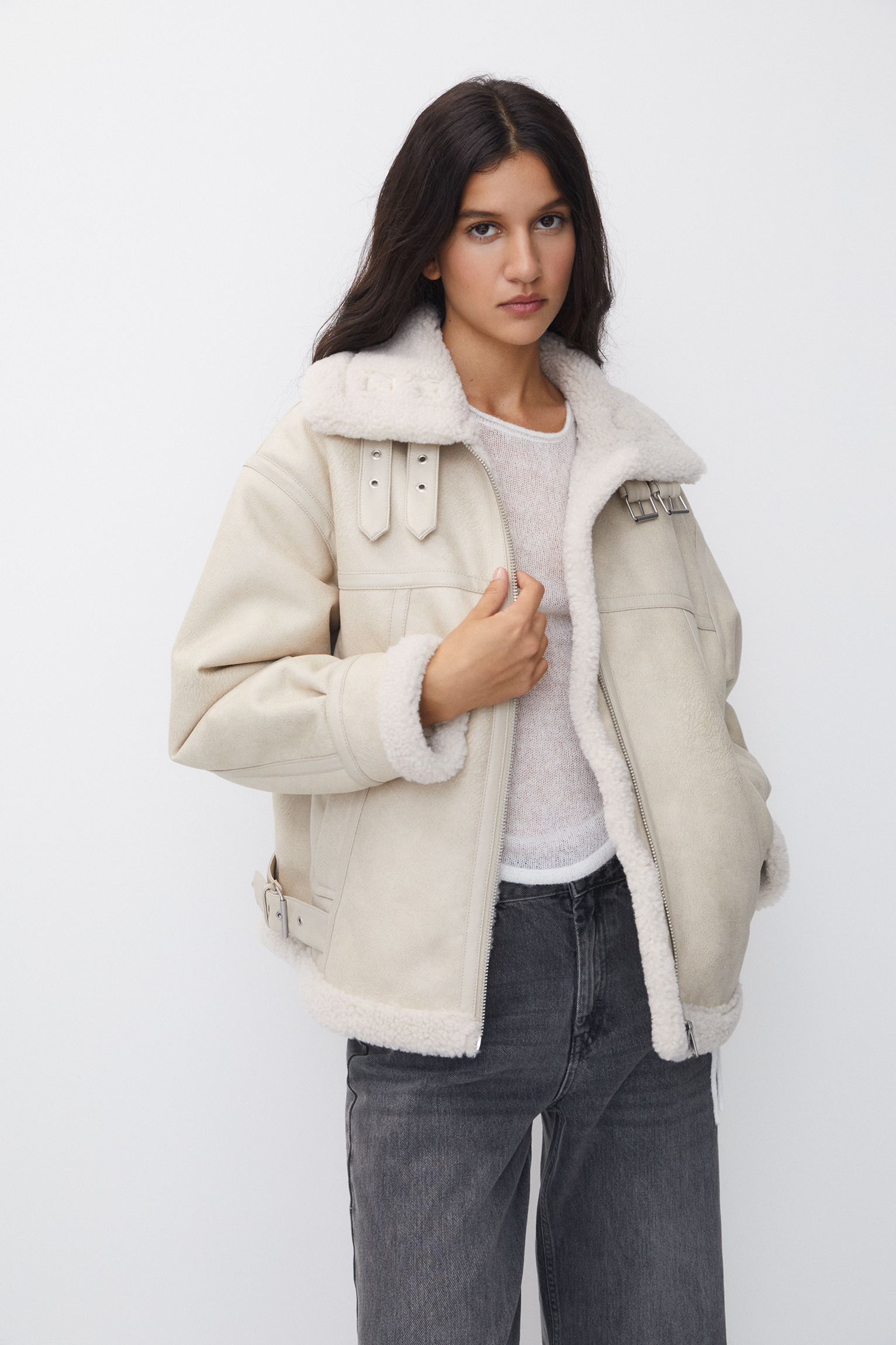 Fashion Faux Fur Jacket With Zipper Women Long Sleeve Double-sided Jackets  Warm Coat Female Casual Lapel Lace Up Tops - AliExpress