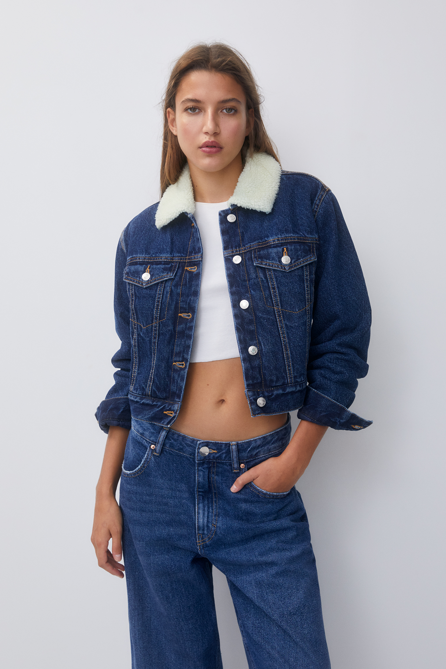 tuduoms Women's Sherpa Lined Denim Jacket Trendy Button Down Cropped Jean  Jacket Warm Boyfriend Trucker Jackets Short Coats at Amazon Women's Coats  Shop