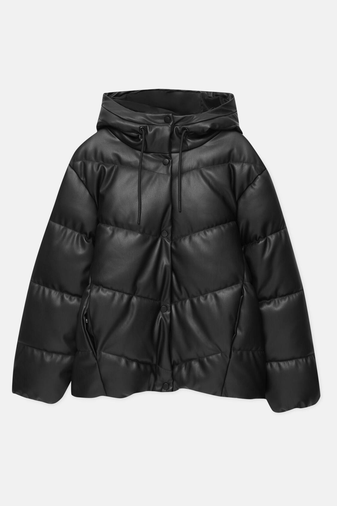 Pull&Bear Women's' Black Faux Leather Puffer Jacket