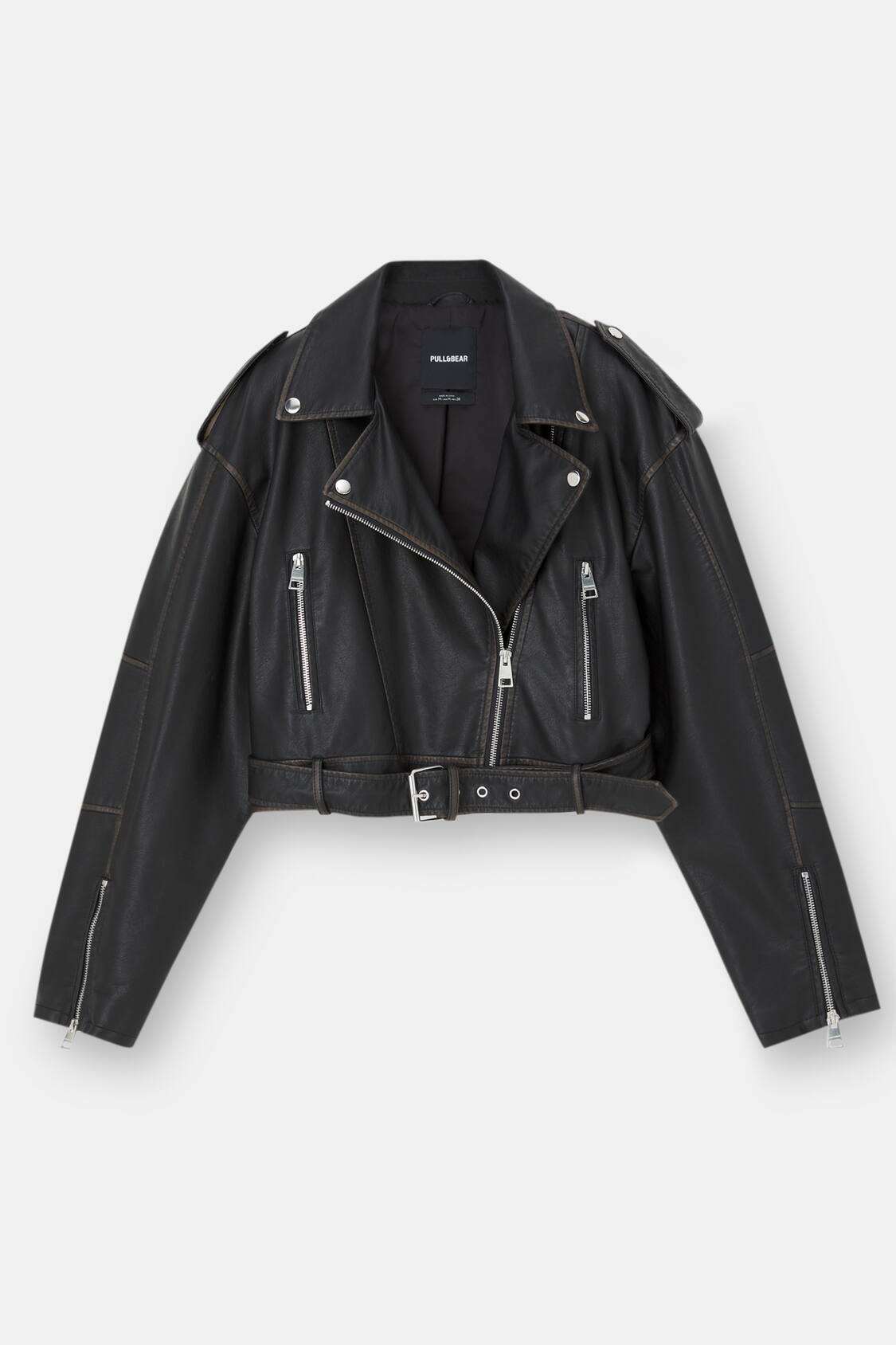 Pull&Bear Women's' Black Oversize Faux Leather Biker Jacket
