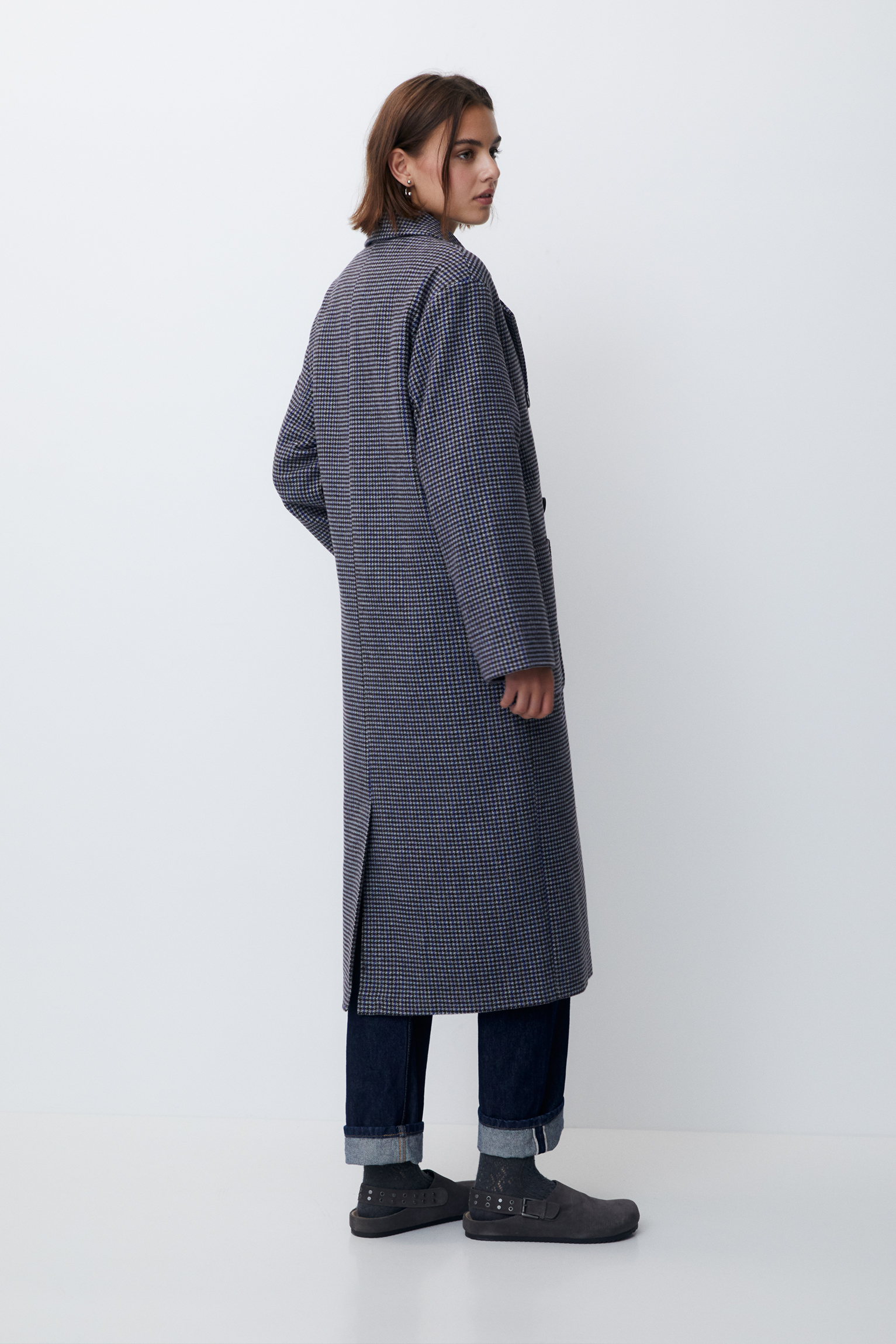 Long check felt texture coat - pull&bear