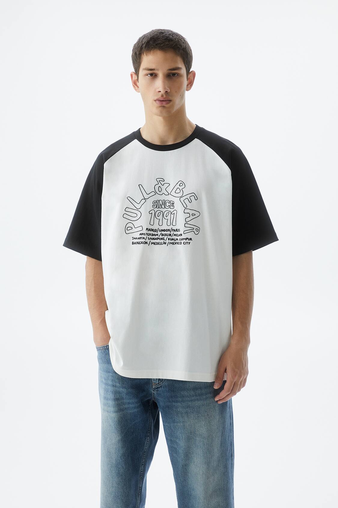 Camiseta manga larga algodón · Blanco Roto, Negro · Circular