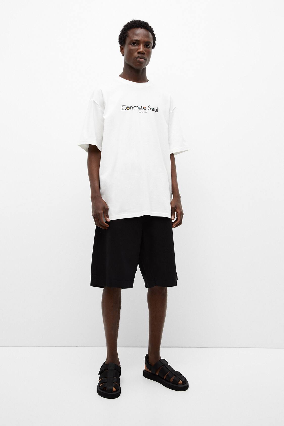 Pull&Bear New York slogan cropped T-shirt in white
