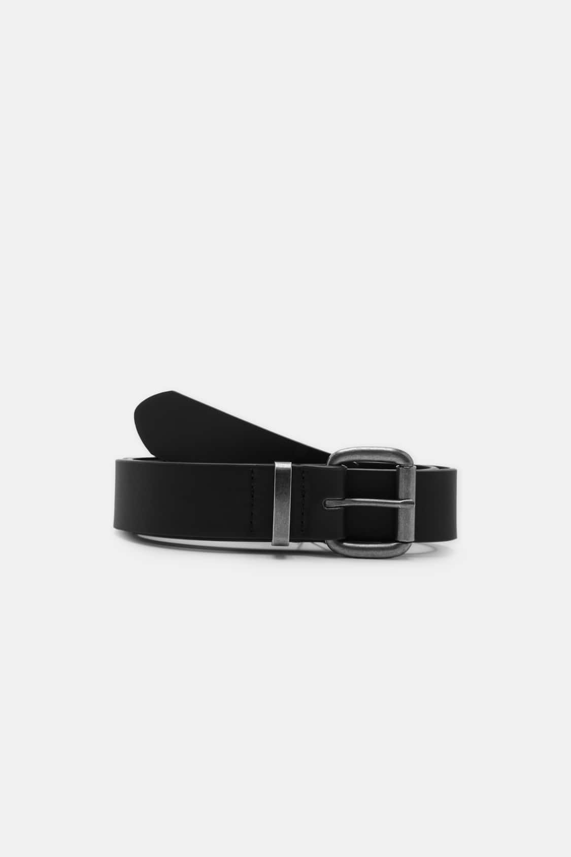 Pull&Bear Men's' Black Black Faux Leather Belt with A Matte Buckle