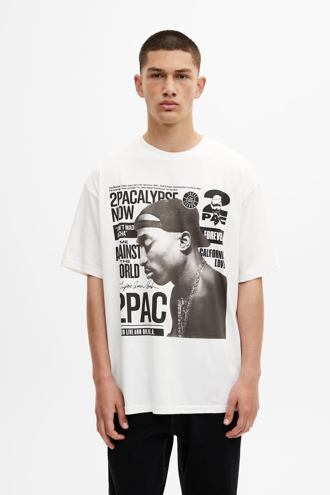 Labe grøntsager Tryk ned Oversize T-shirt with contrast Tupac graphic - pull&bear