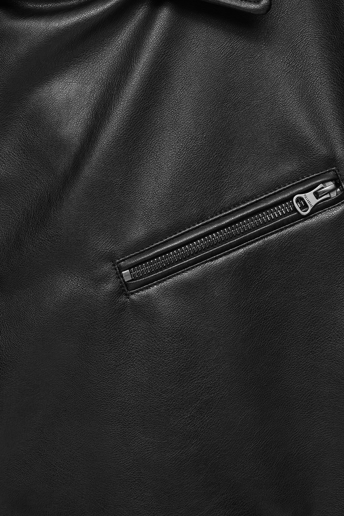 Pull&Bear Men's' Black Black Faux Leather Biker Jacket