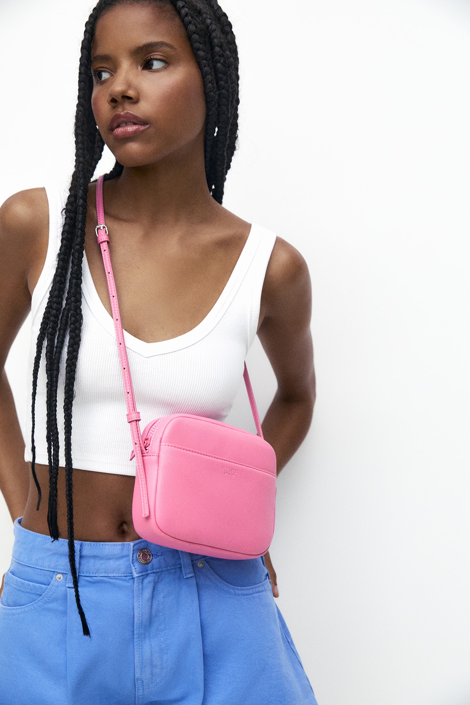 ASOS DESIGN mini cross body fanny pack in purple and pink