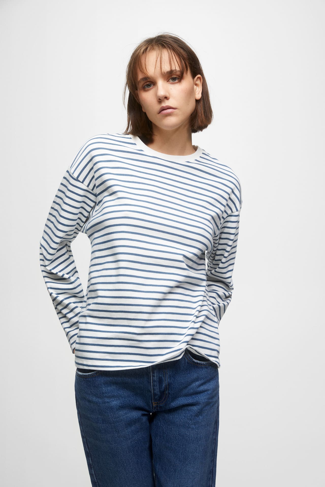 T-shirt rayé oversize manches longues - pull&bear