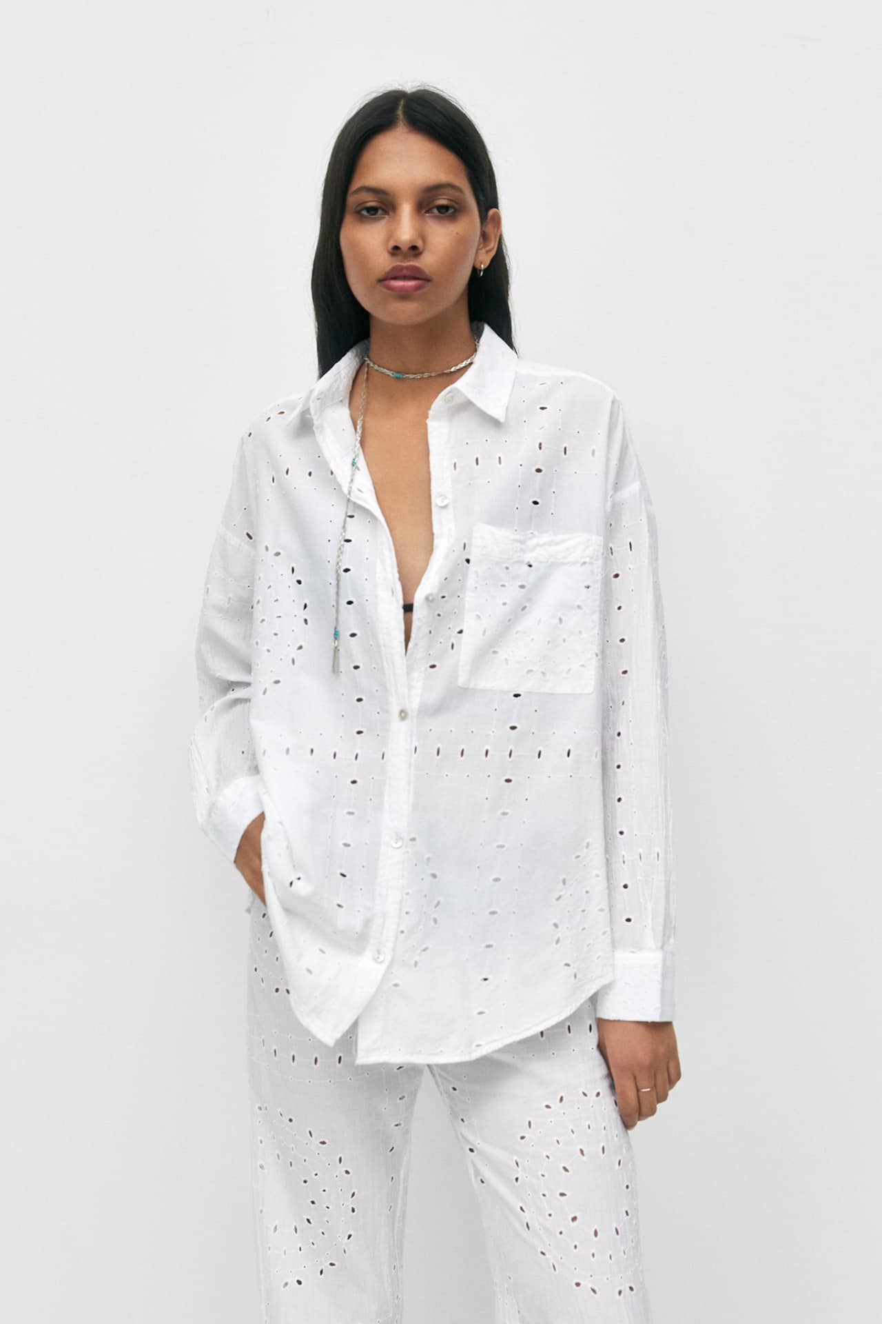 Chemise oversize broderie anglaise - pull&bear