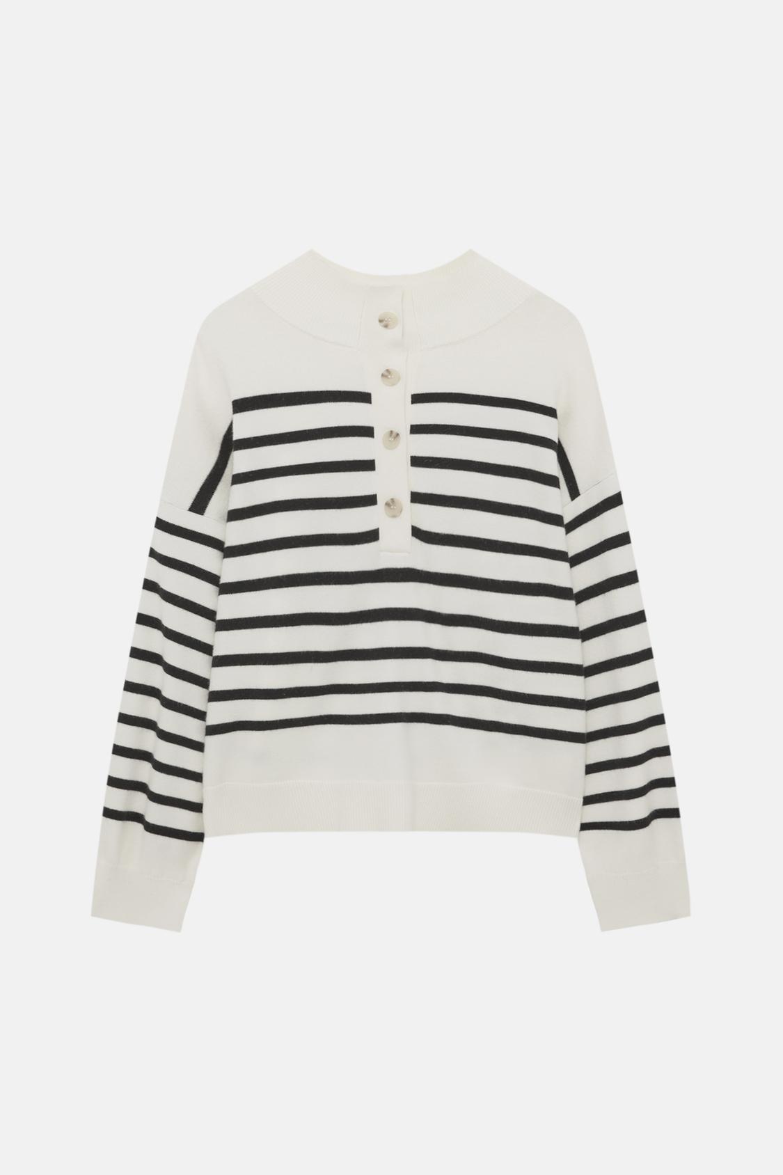 Striped sweater with buttons - PULLu0026BEAR
