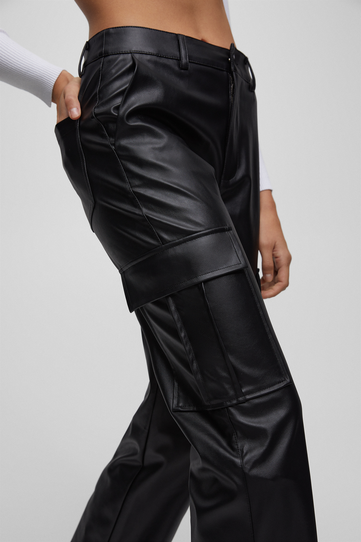Stone Faux Leather Cargo Trousers  Quiz Clothing