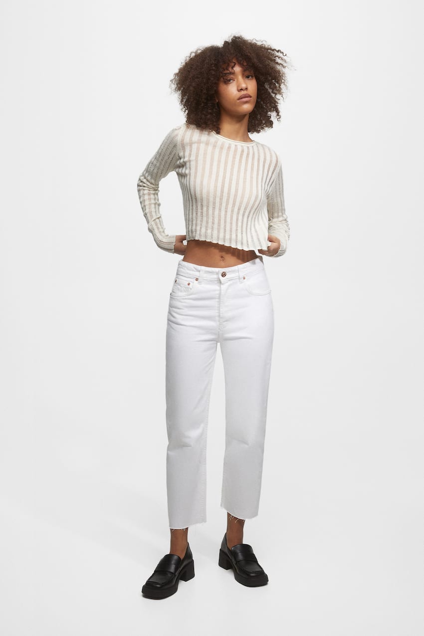 Jean droit taille haute cropped - pull&bear