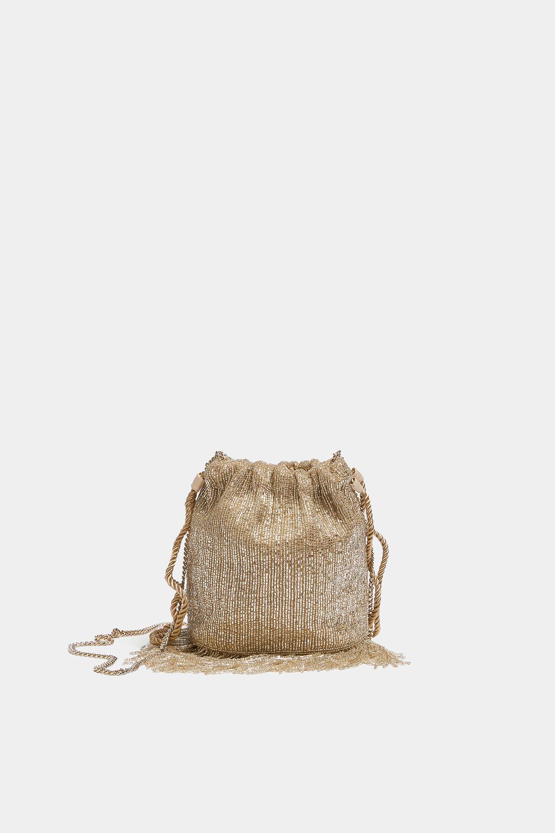 Bucket bag with beading and