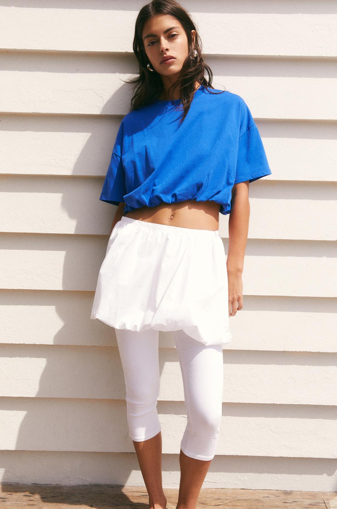 泡泡袖短T卹, 深藍色