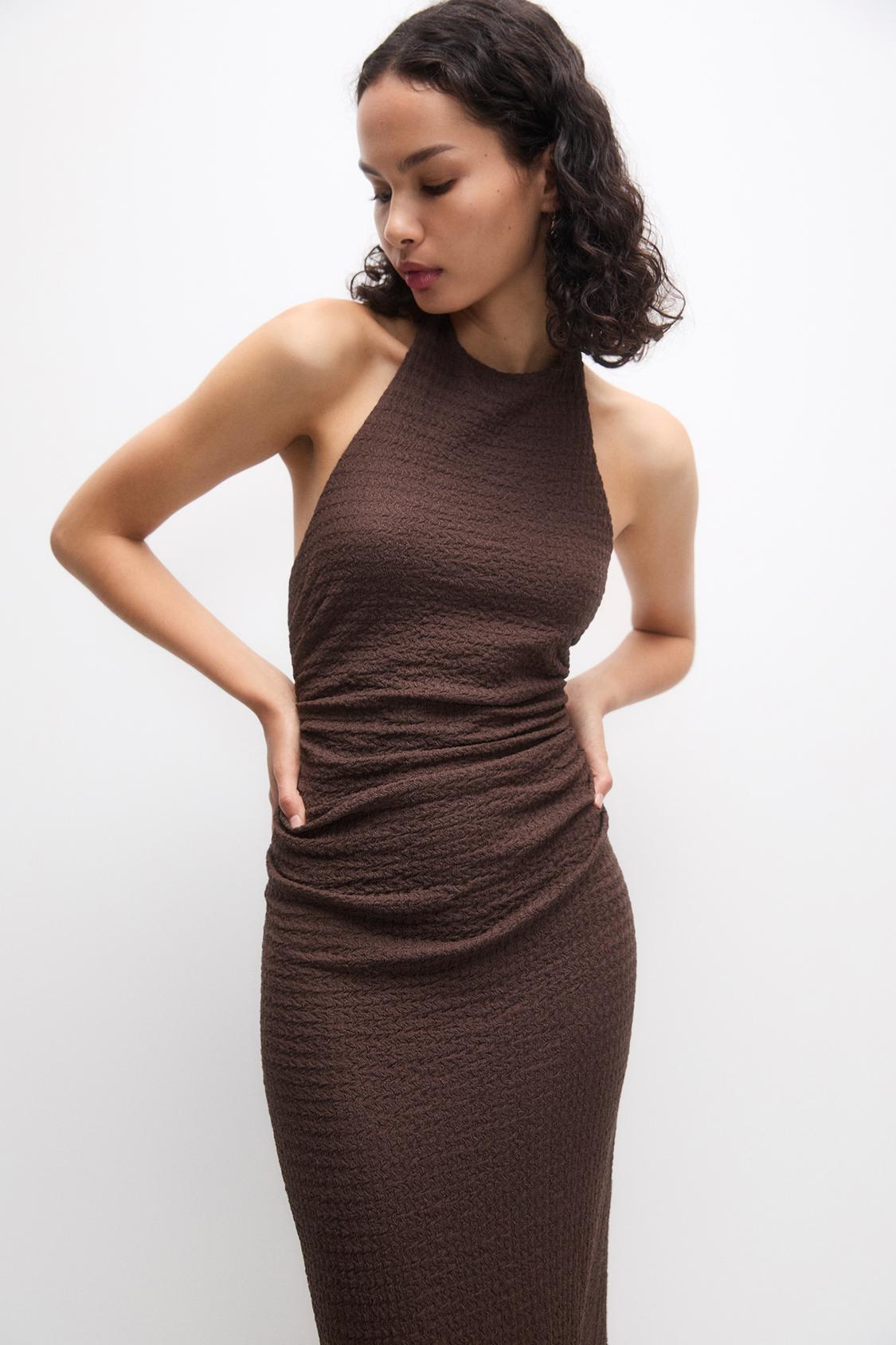 Textured halter midi dress - pull&bear