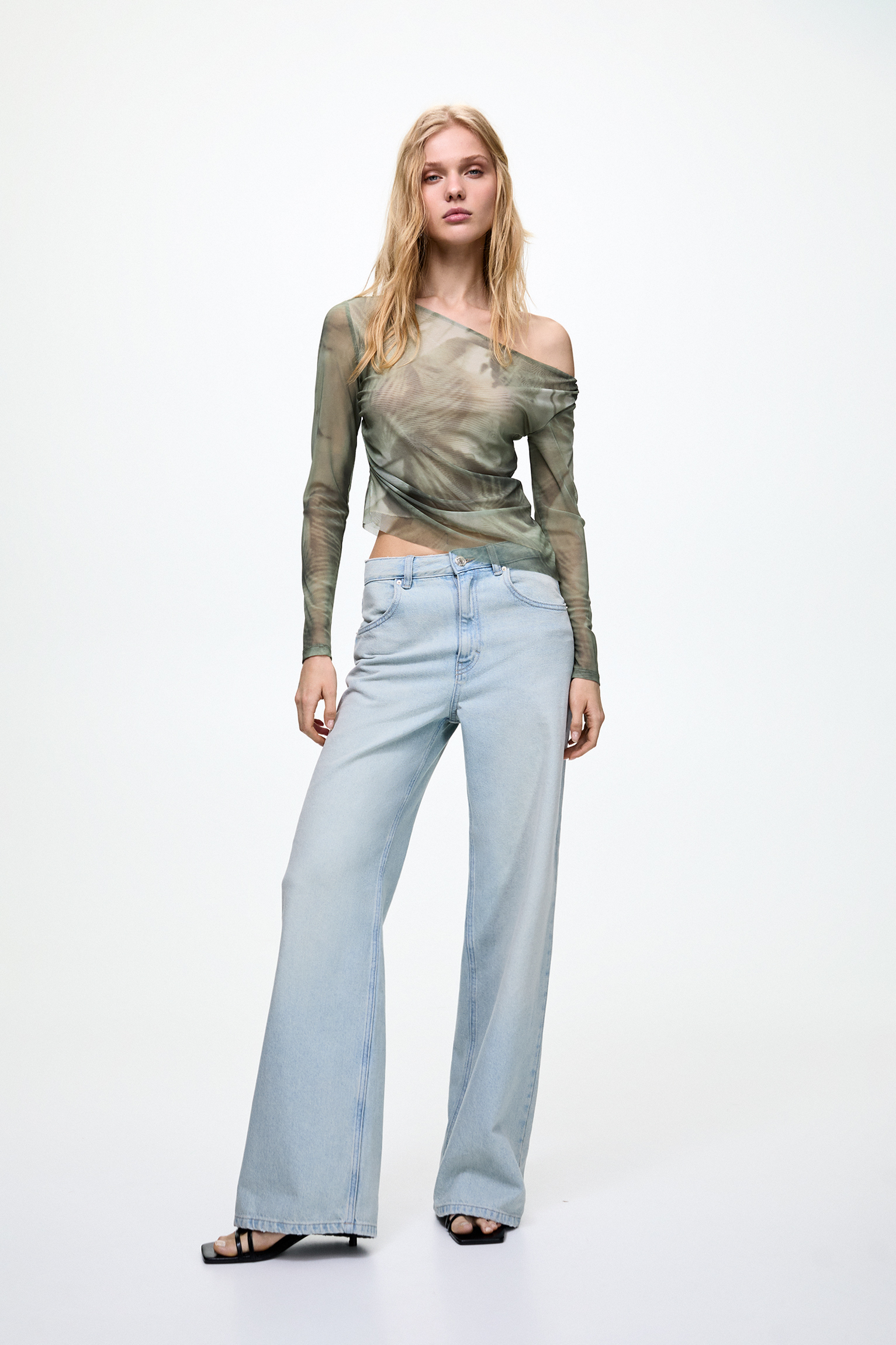 Tulle top with asymmetric neckline - pull&bear