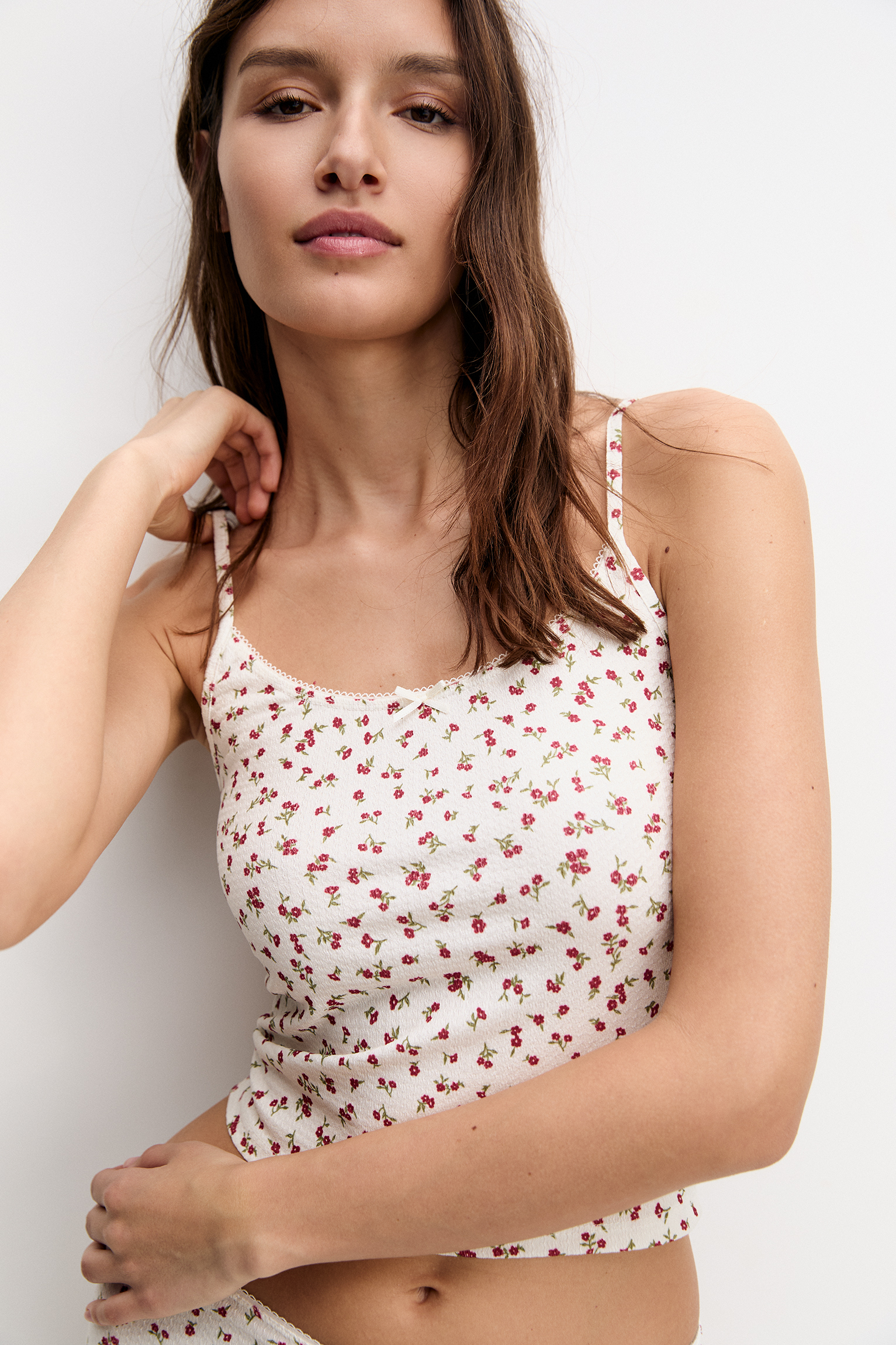 Floral strappy top with camisole detail