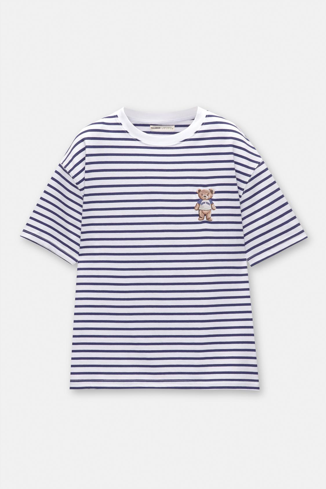 Striped T-shirt with embroidered bear - pull&bear 