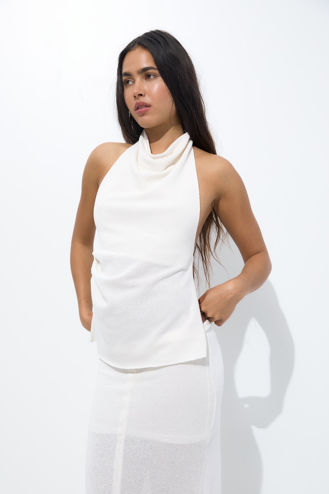 Ribbed halter top - Oyster-white