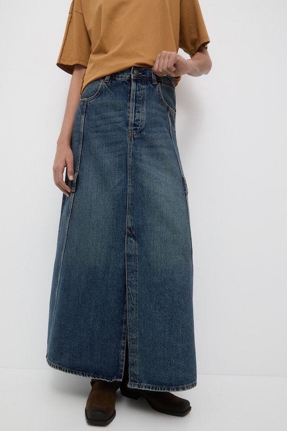 PULL & BEAR Womens Dungarees Denim Skirt UK 14 Medium W28 Blue