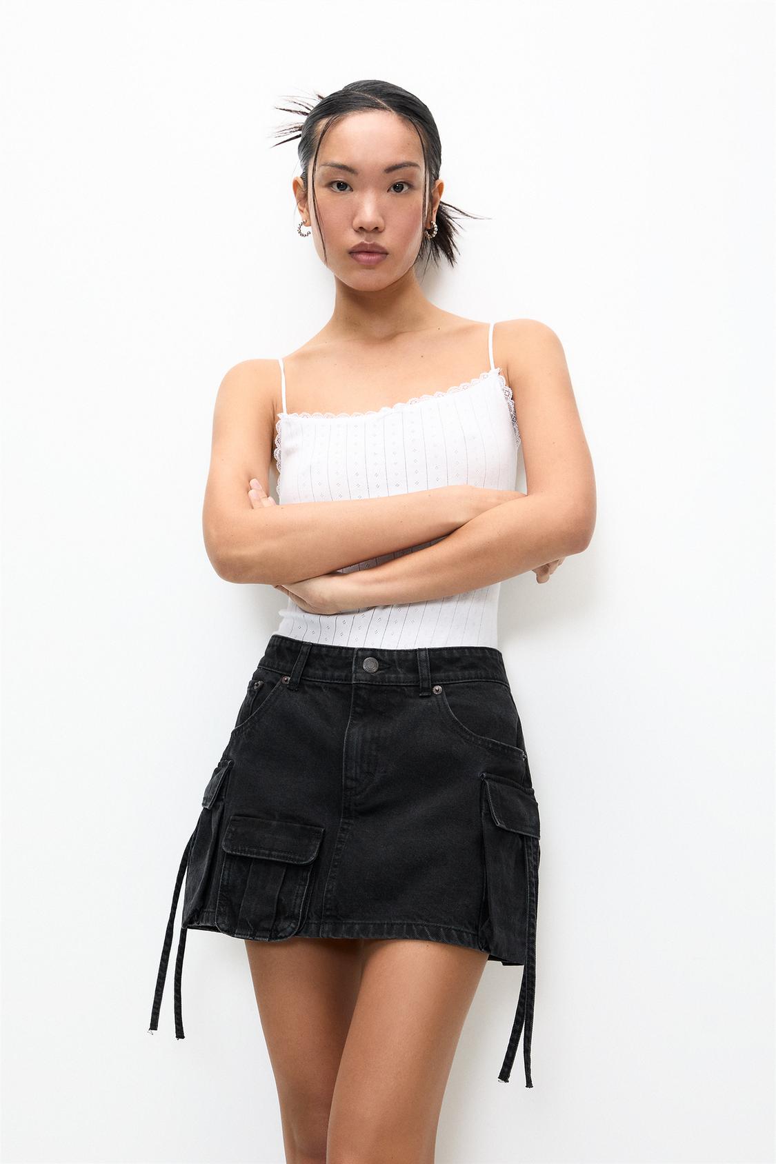 Denim cargo mini skirt - PULL&BEAR 