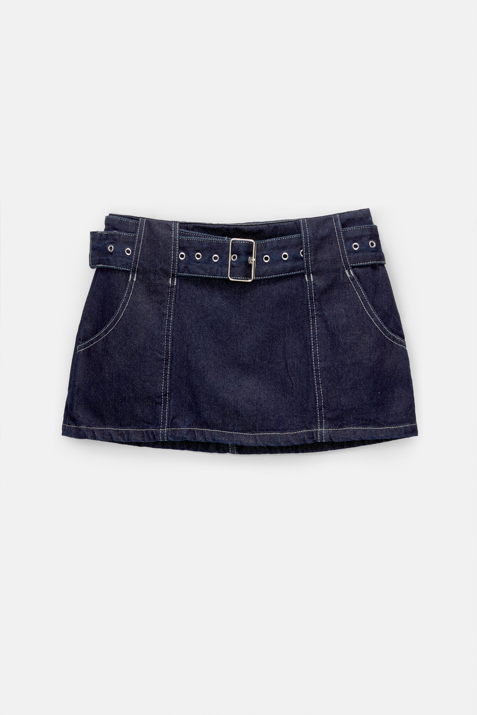 Denim mini skirt with seam details and belt - pull&bear