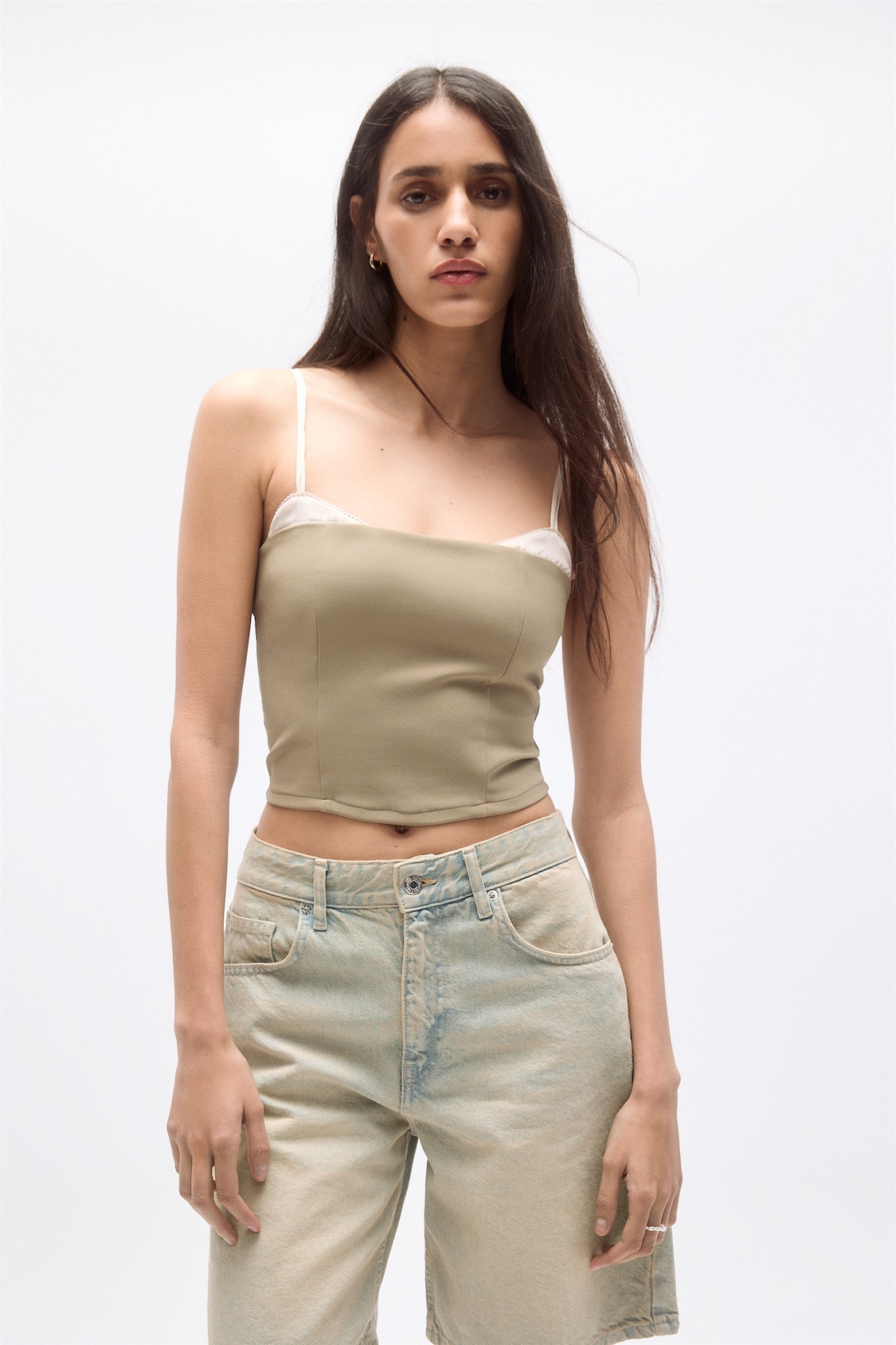 Lace halter crop top - PULL&BEAR
