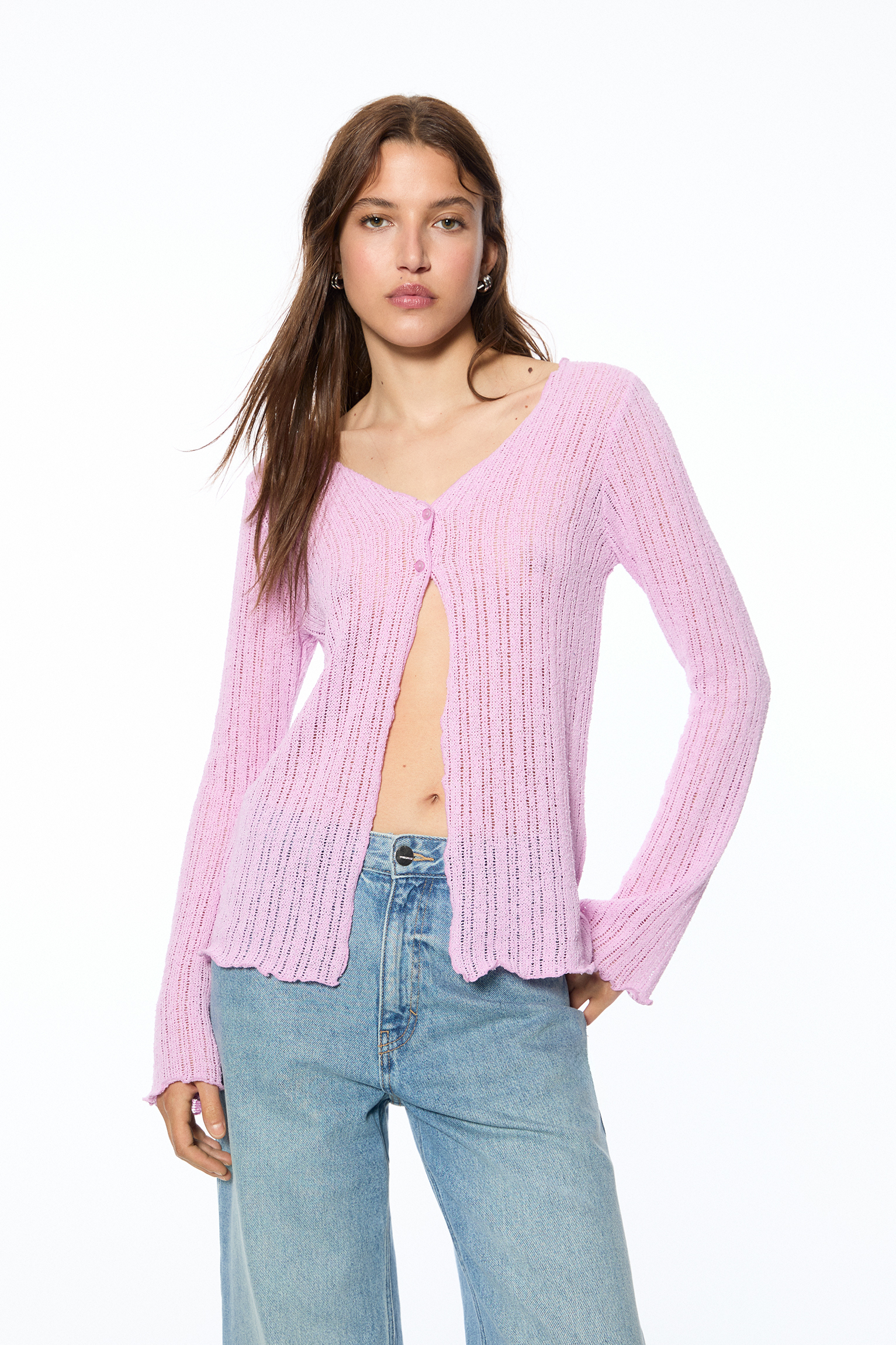 Pink open-knit cardigan