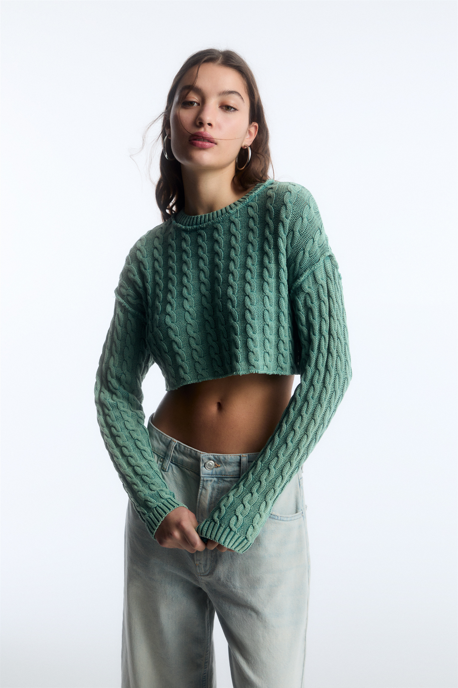 Cropped cable-knit sweater - PULL&BEAR